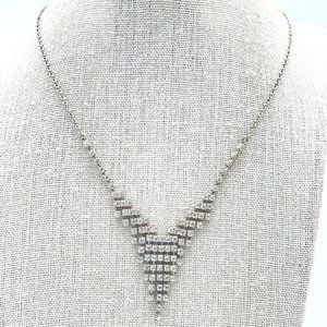 Rhinestone V Necklace Silver Tone Glam Bling Sparkle Holiday Party Classic